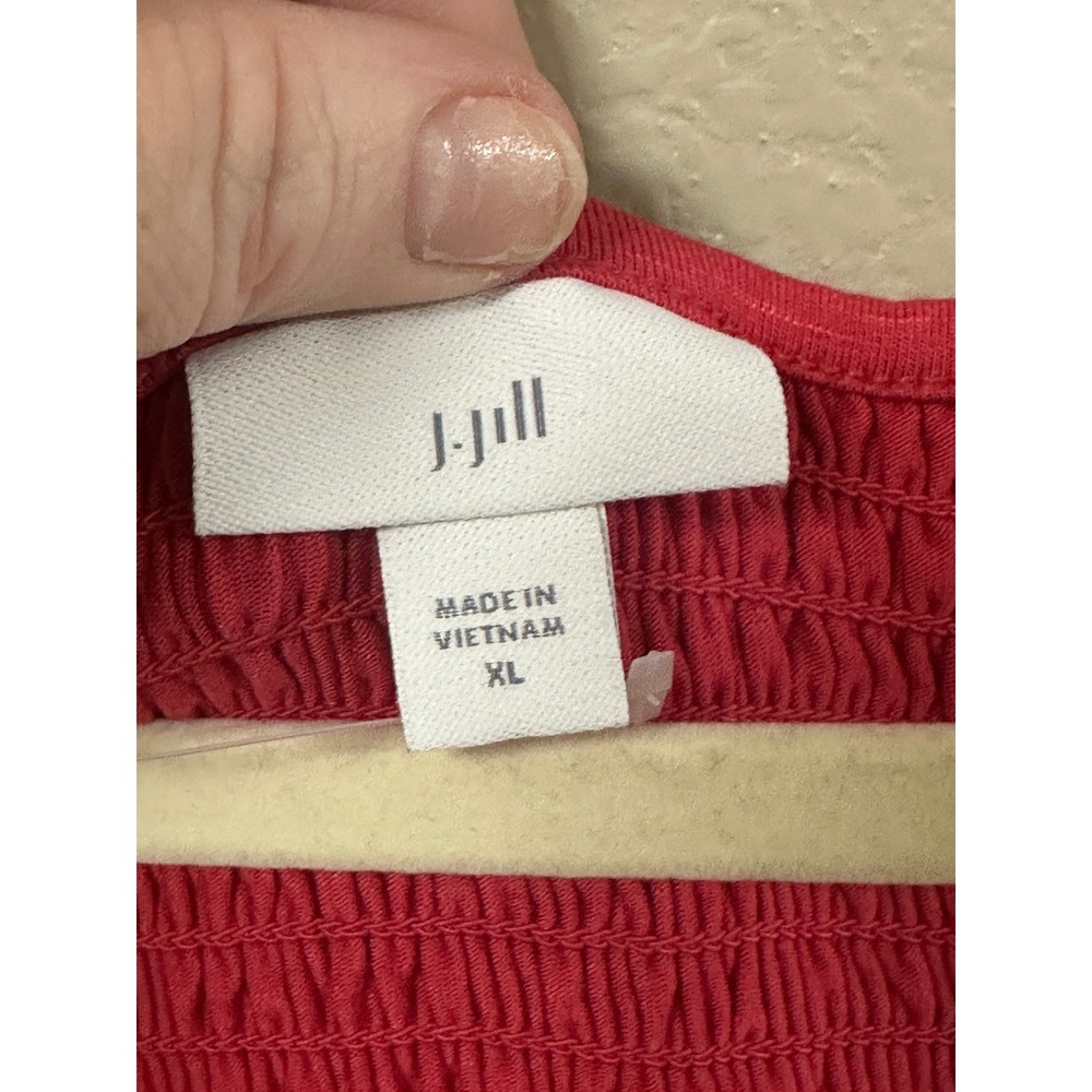 J. Jill Pink Smocked Tiered Midi Dress Womens XL Sleeveless V-Neck Rayon Stretch - Picture 2 of 4